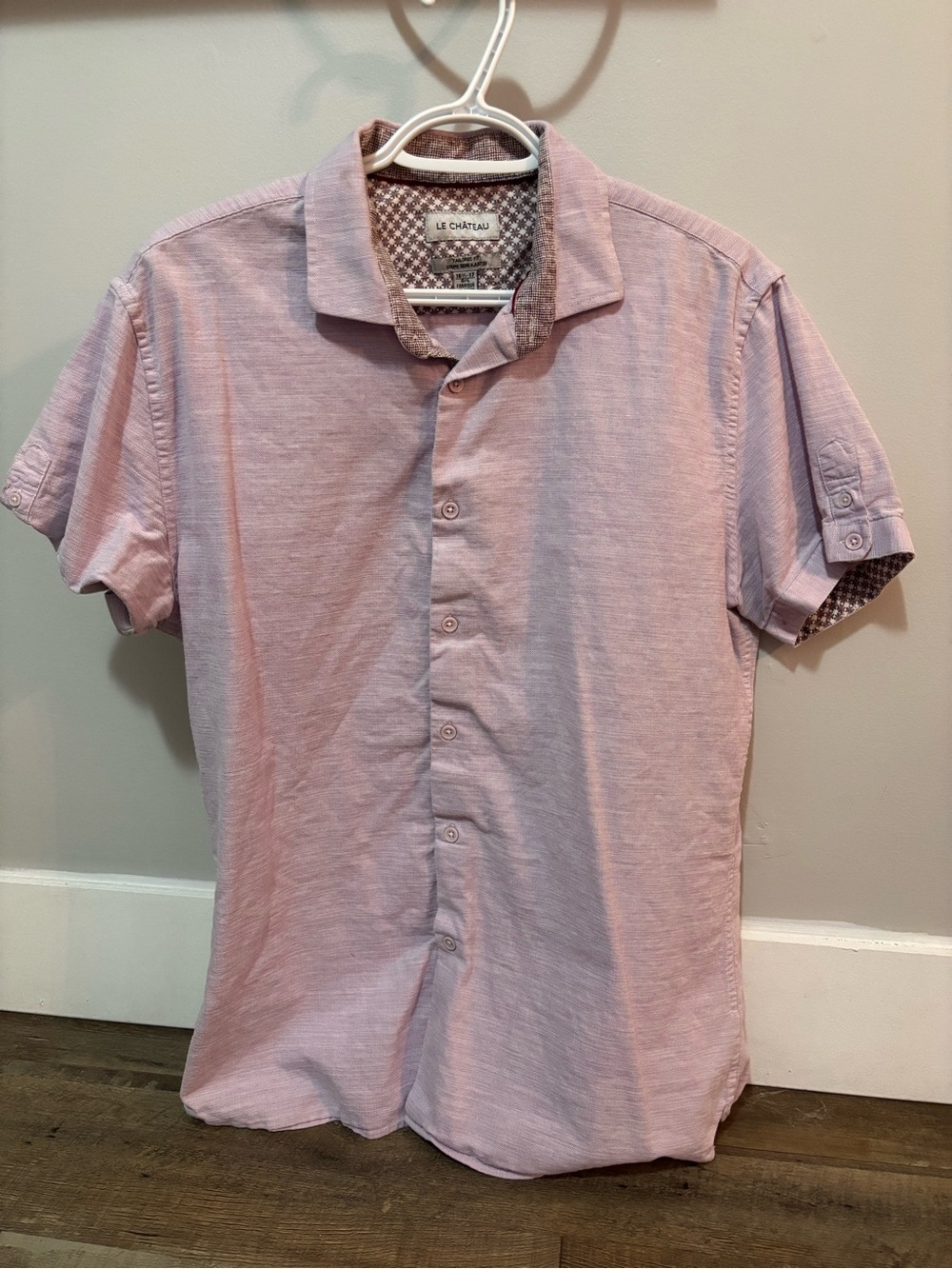 le chateau Men’s Short Sleeve Pink/ Purple Button-Up Shirt